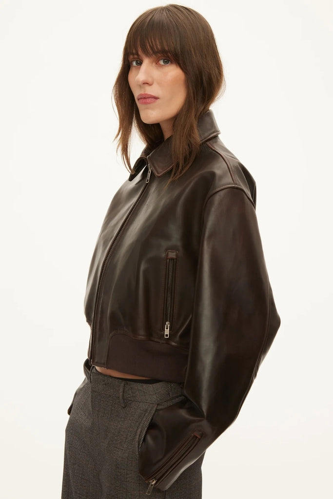 Marilyn Leather Bomber - Dark Brown - Oval Square