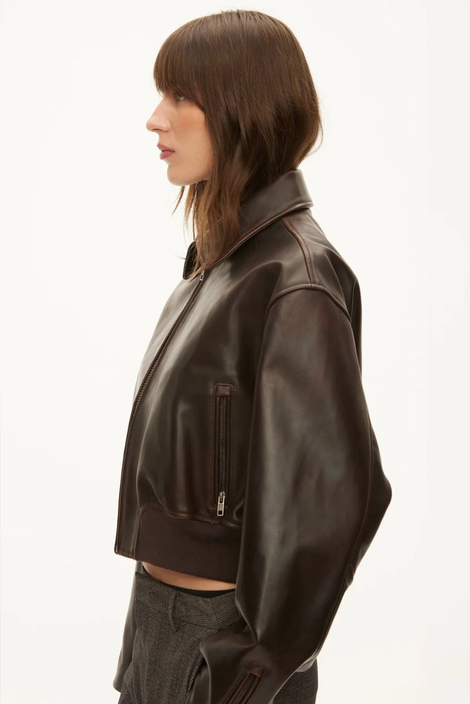 Marilyn Leather Bomber - Dark Brown - Oval Square