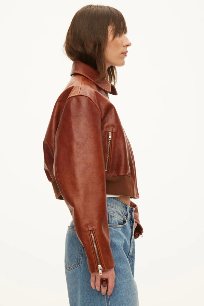 Marilyn Leather Bomber - Rust Red - Oval Square