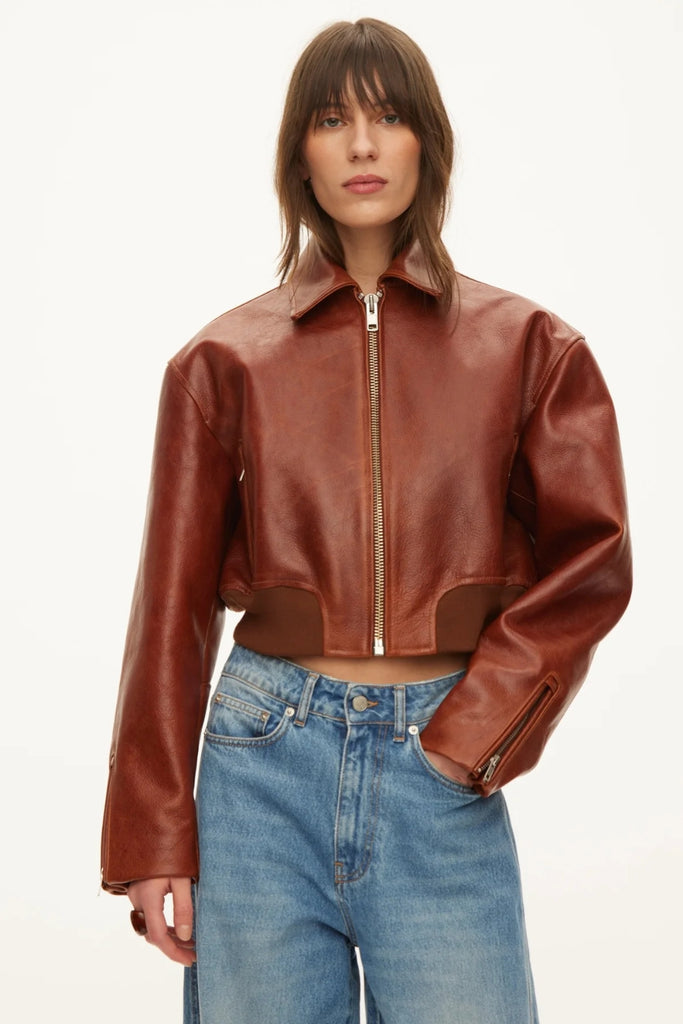 Marilyn Leather Bomber - Rust Red - Oval Square