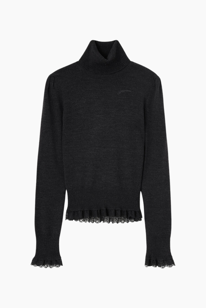 Merino Turtleneck w lace details A1150062 - Phantom - GANNI