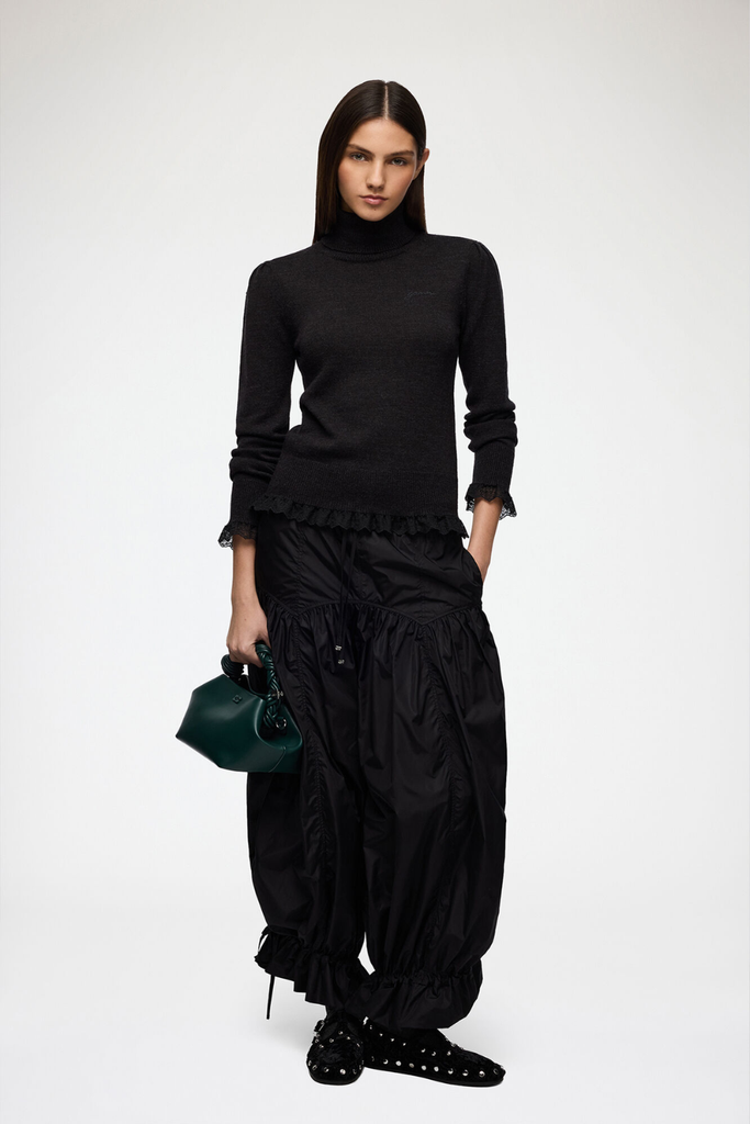 Merino Turtleneck w lace details A1150062 - Phantom - GANNI