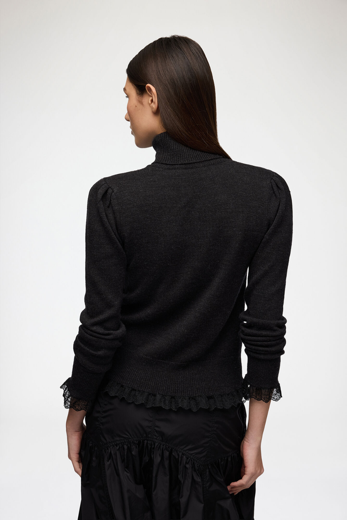 Merino Turtleneck w lace details A1150062 - Phantom - GANNI