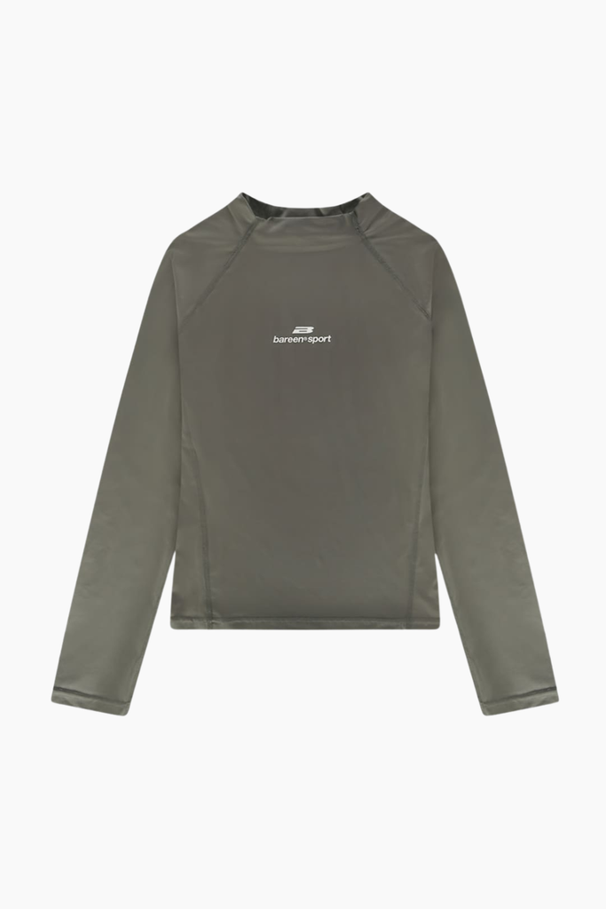 Mock Neck Stretch Longsleeve - Stone Sage Beluga - bareen