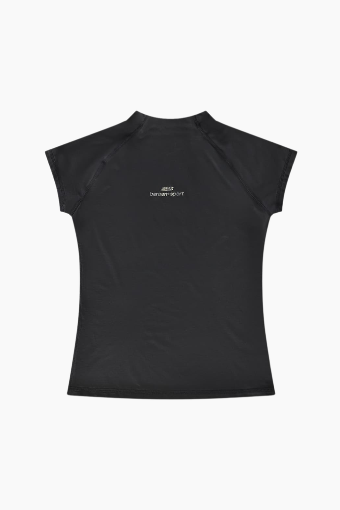 Mock Neck Stretch T-Shirt - Black - bareen