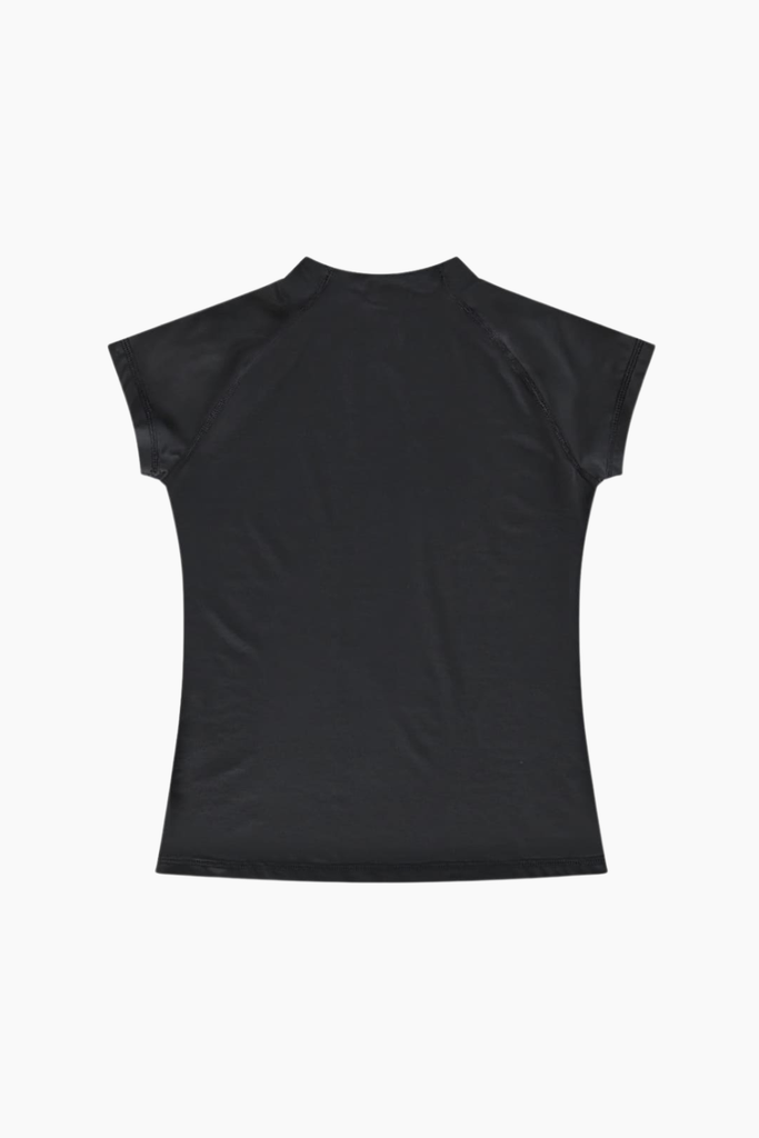 Mock Neck Stretch T-Shirt - Black - bareen
