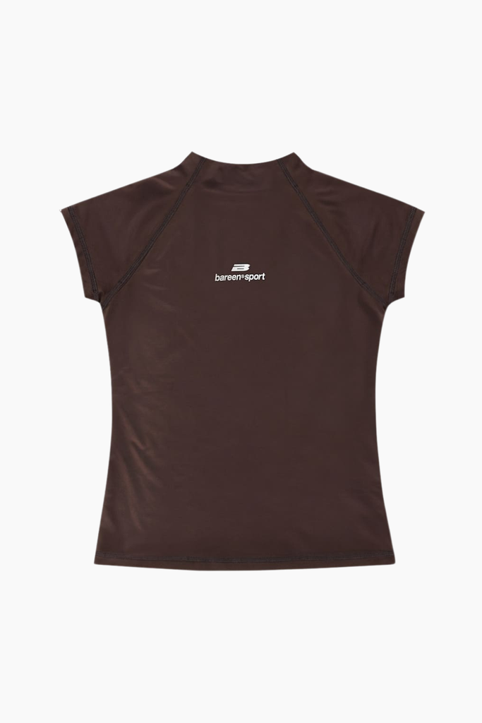 Mock Neck Stretch T-Shirt - Coffee Bean - bareen