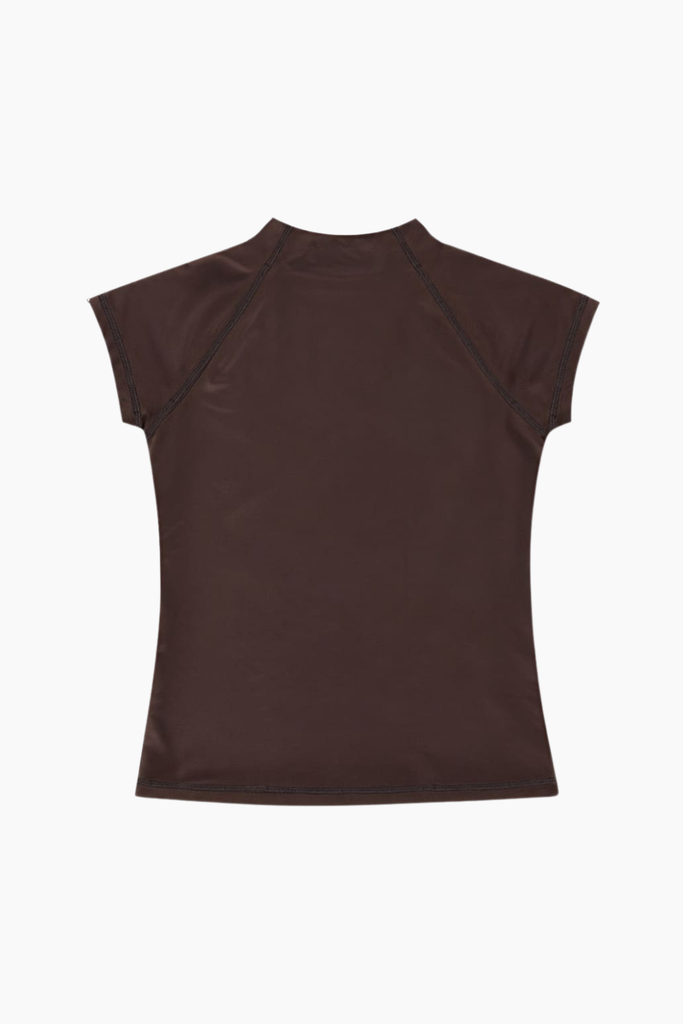 Mock Neck Stretch T-Shirt - Coffee Bean - bareen