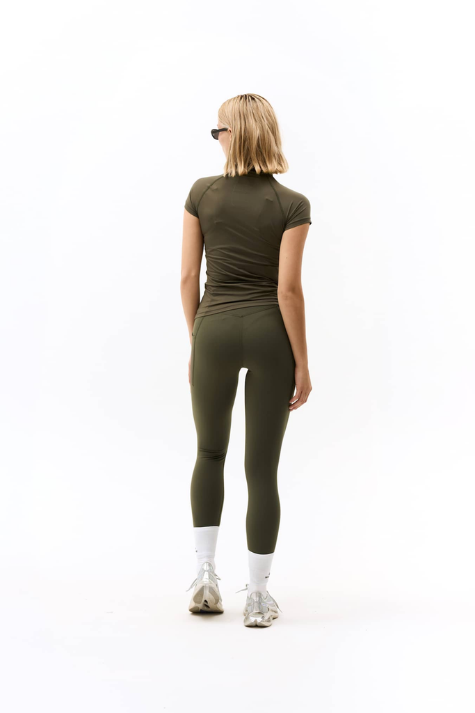 Mock Neck Stretch T-Shirt - Stone Sage Beluga - bareen