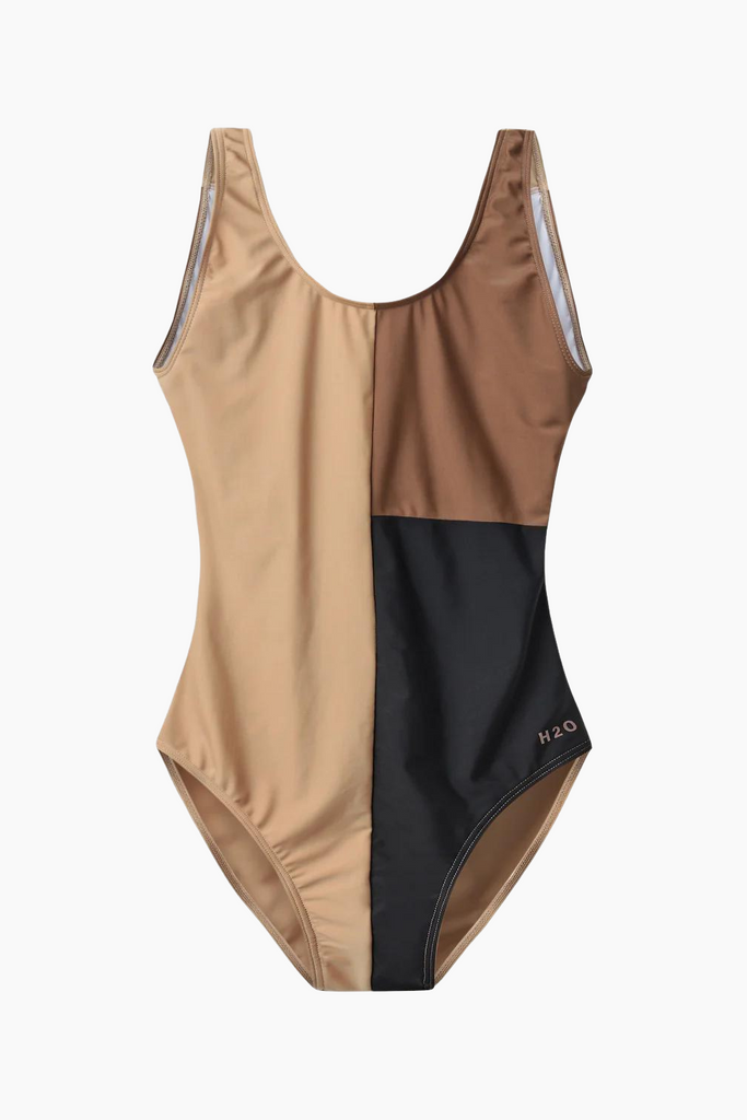 Møn Colorblock Swim Suit - Oak/Black - H2O