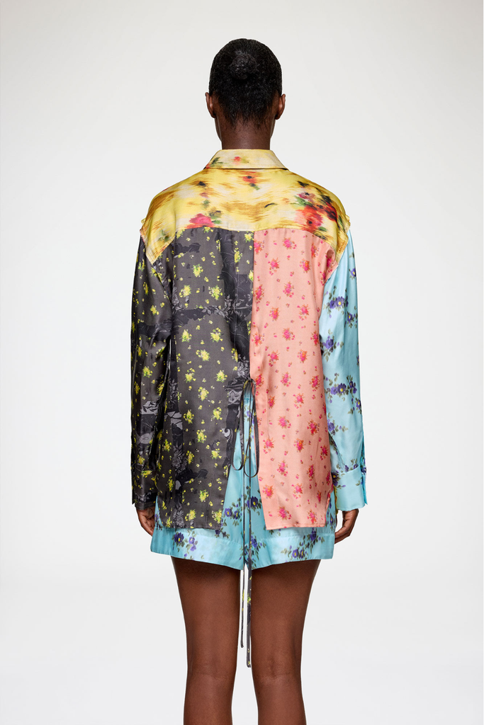 Multi Printed Silk Twill Long Sleeve Shirt A1040359 - Iced Aqua - GANNI
