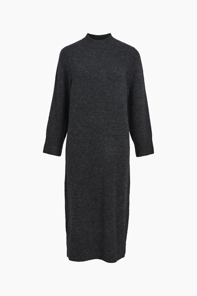 Objgeromia L/S O-Neck Knit Dress - Dark Grey Melange - Object