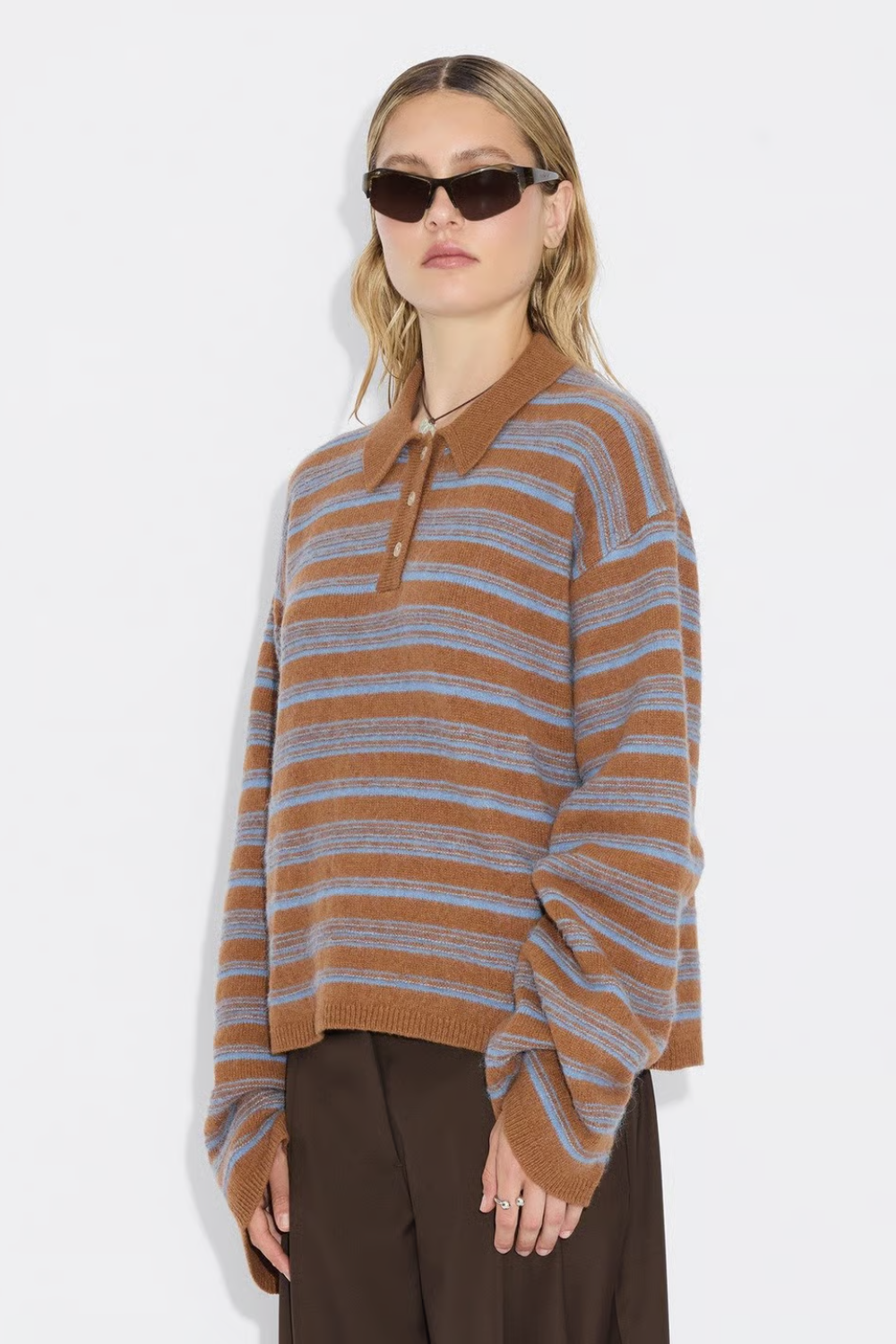 Olivia Wool Polo - Brown Stripe - Holzweiler