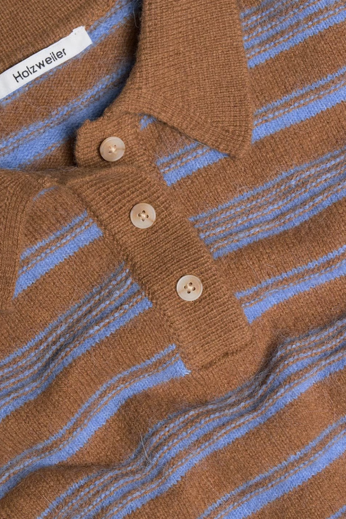 Olivia Wool Polo - Brown Stripe - Holzweiler