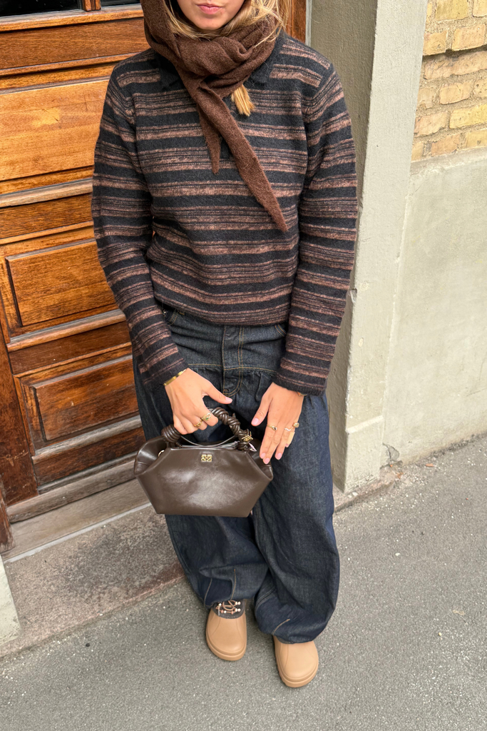 Olivia Wool Polo Sweater - Brown Stripe - Holzweiler