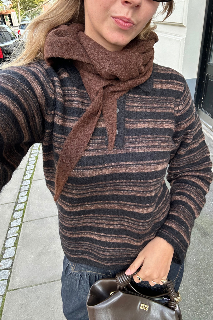 Olivia Wool Polo Sweater - Brown Stripe - Holzweiler