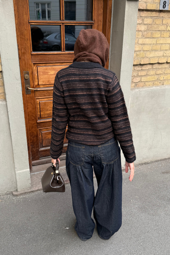 Olivia Wool Polo Sweater - Brown Stripe - Holzweiler