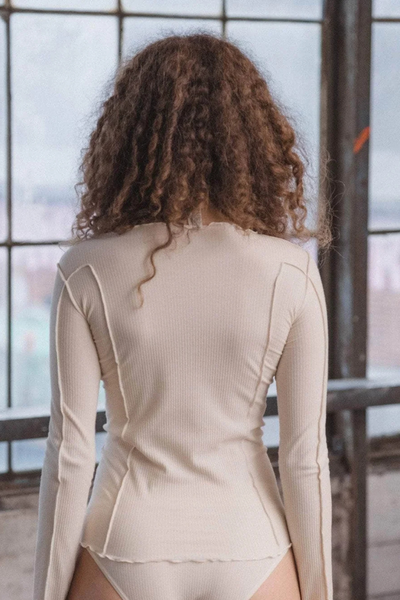 Omato Long Sleeve Tee Organic Cotton Rib - Off White - Baserange-2