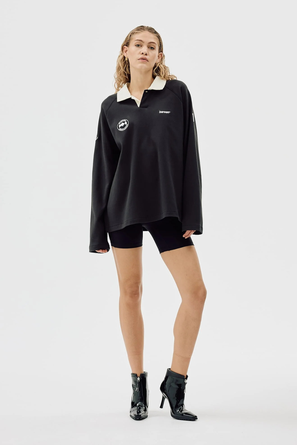 Oversized Polo Long Sleeve - Black - bareen