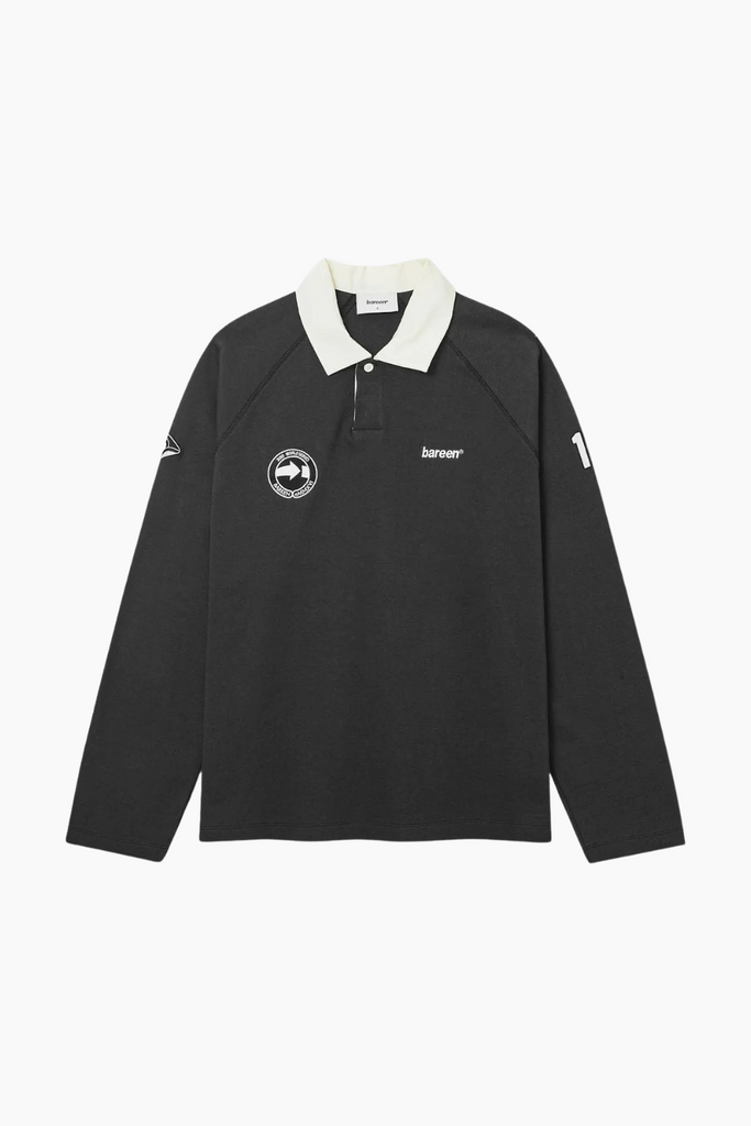Oversized Polo Long Sleeve - Black - bareen