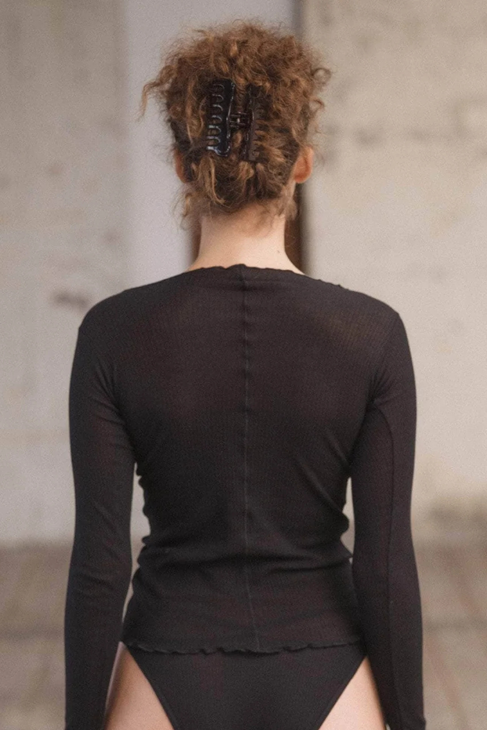 Pama Long Sleeve Tee Organic Cotton Rib - Black - Baserange-1