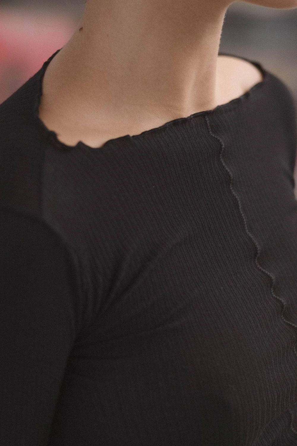 Pama Long Sleeve Tee Organic Cotton Rib - Black - Baserange-2