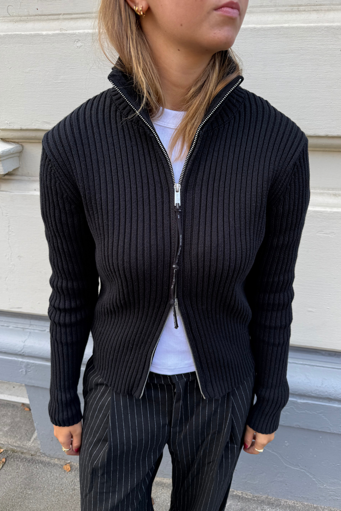 Pearos Knit Sweater W/ Zip - Solid Black - ALIS
