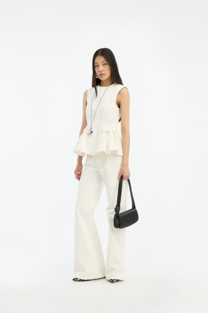 Peplum Denim Top - Raw White Denim - Rotate