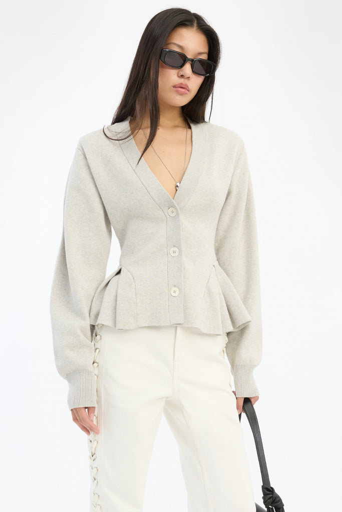 Peplum Knit Cardigan - Pumice Stone - Rotate