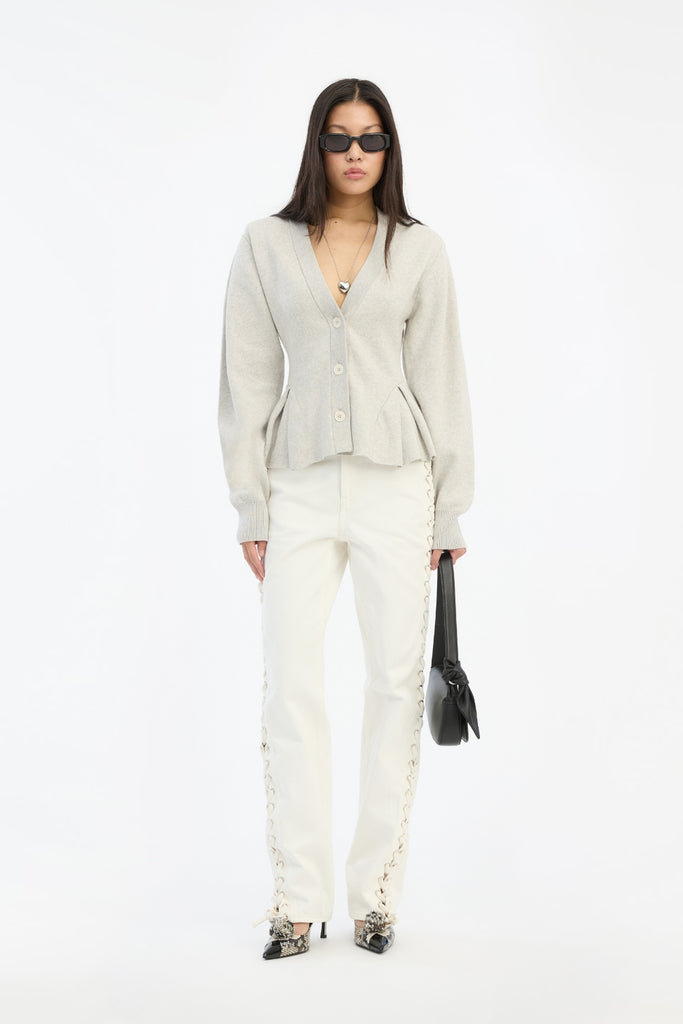 Peplum Knit Cardigan - Pumice Stone - Rotate