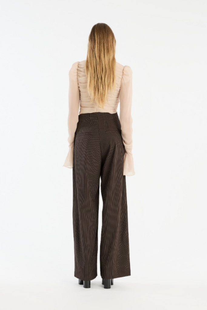 Pinstripe Wide Leg Pants - Chicory Coffee Comb - Rotate