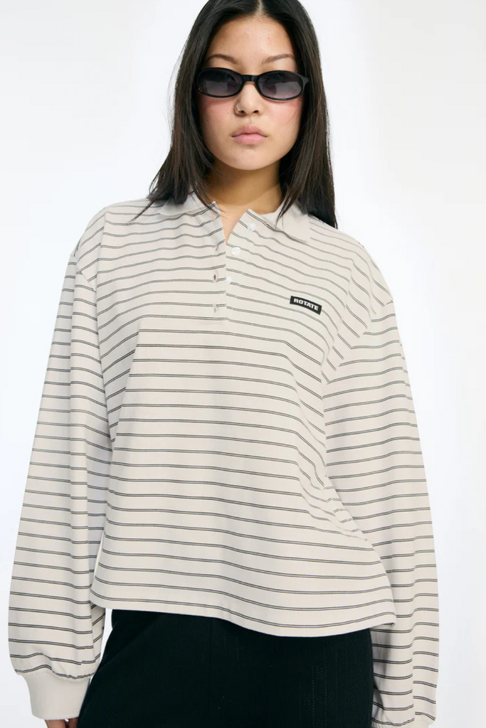 Pique Longsleeve Polo - Egret Comb - ROTATE