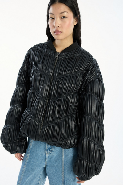 Pleated Bomber Jacket - Black - Rotate