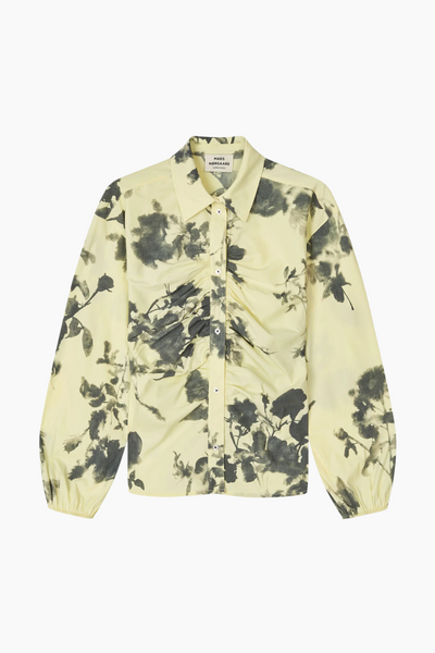 Poplinea Clara Shirt AOP - Ink Flower AOP/ Tender Yellow - Mads Nørgaard