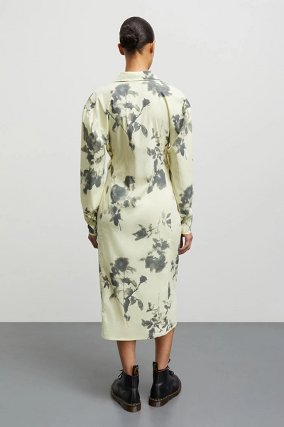 Poplinea Iris Dress AOP - Ink Flower AOP/ Tender Yellow - Mads Nørgaard-2