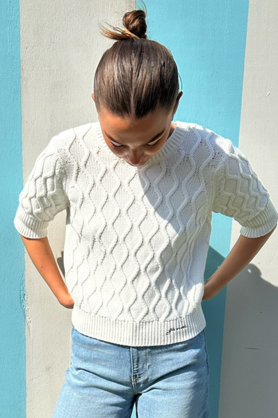 Cotton Cable Open Back Top K1920 - Bright White - GANNI