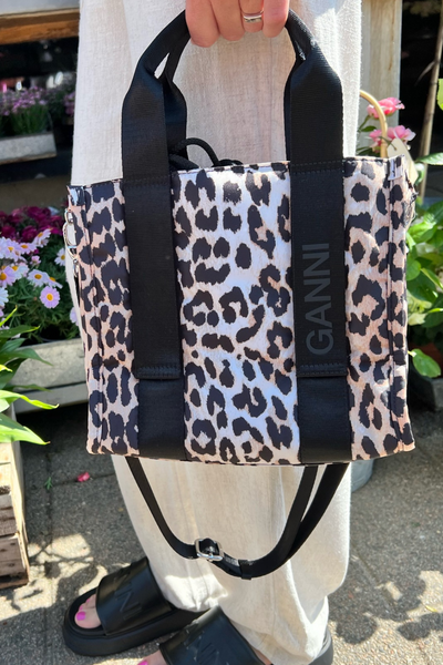 Recycled Tech Small Tote Print A4955 - Leopard  - GANNI