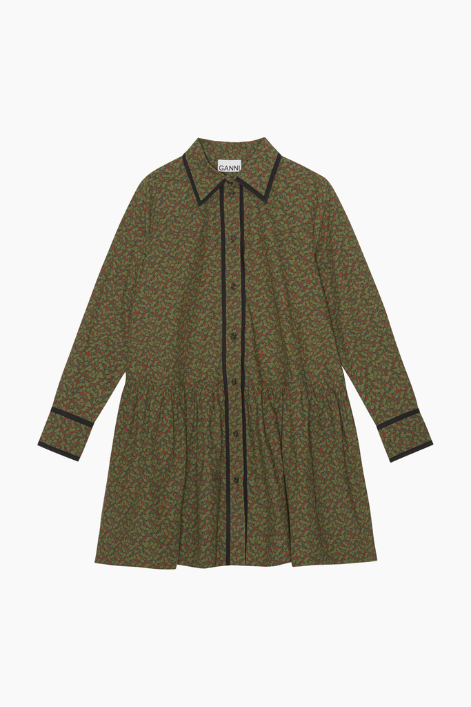 Printed Cotton Mini Shirt Dress F8523 - Avocado - GANNI