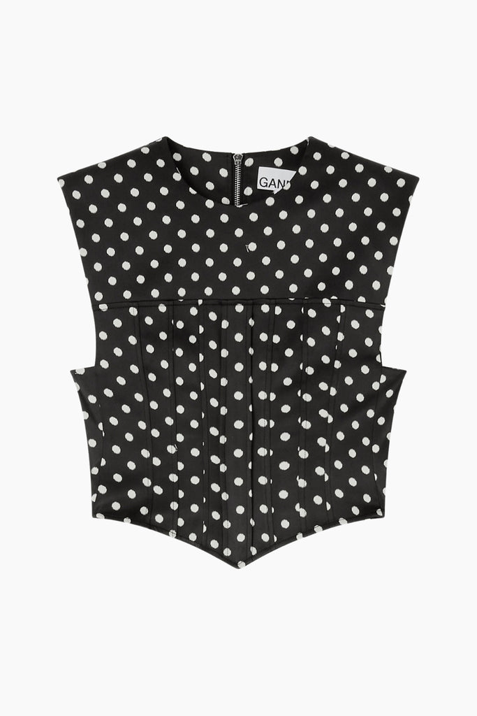 Printed Double Satin Corset Top A1040078 - Black - GANNI