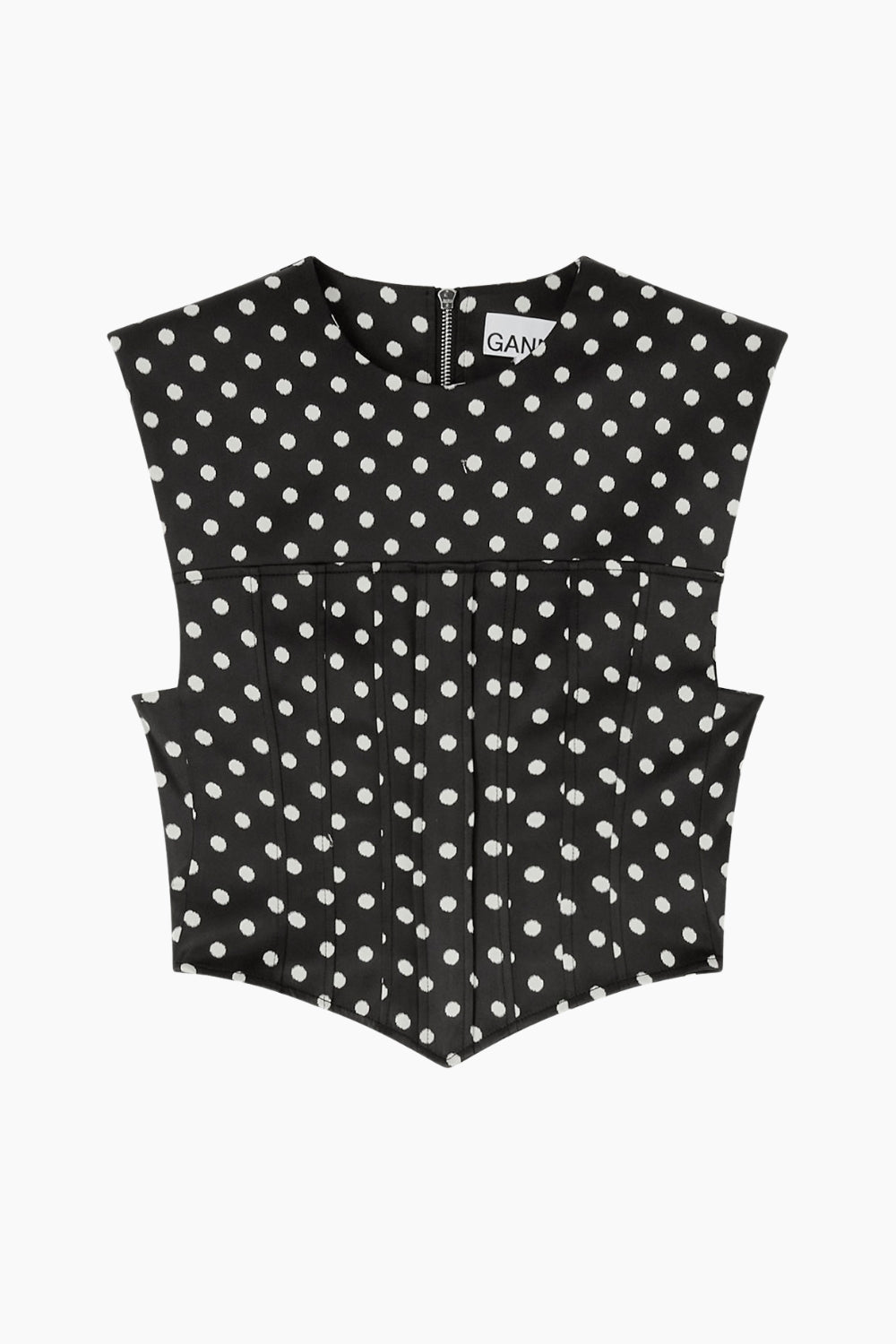 Printed Double Satin Corset Top A1040078 - Black - GANNI