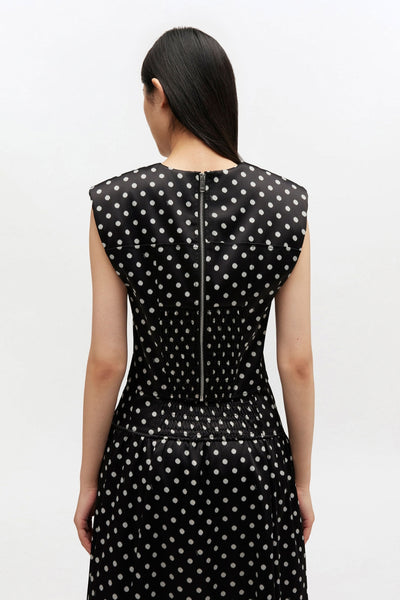 Printed Double Satin Corset Top A1040078 - Black - GANNI