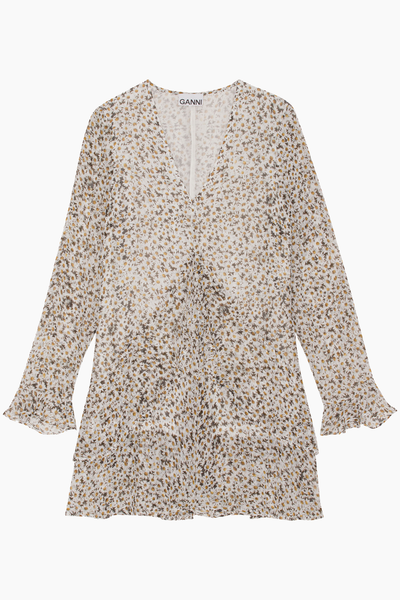 Printed Light Georgette Mini Dress F8174 - Egret - GANNI