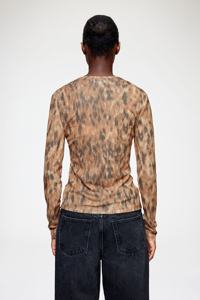 Printed Marl Mesh Long Sleeve Top A1040348 - Burro ZZT - GANNI