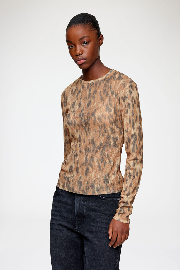 Printed Marl Mesh Long Sleeve Top A1040348 - Burro ZZT - GANNI