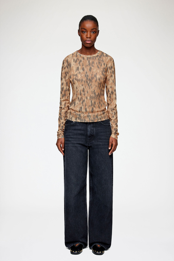 Printed Marl Mesh Long Sleeve Top A1040348 - Burro ZZT - GANNI