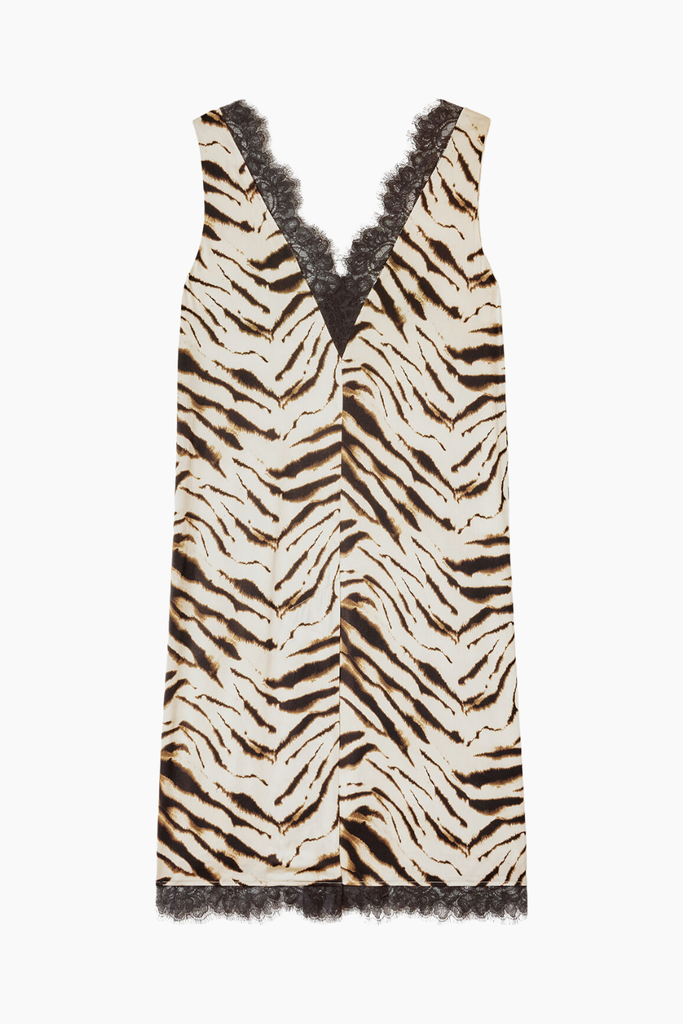 Printed Stretch Satin V-neck Midi Dress A1030663 - Egret - GANNI
