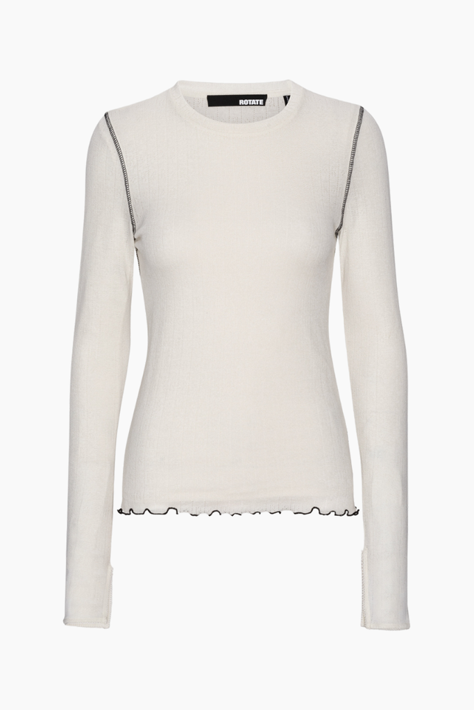 Pointelle Longsleeve Top - Bright White - ROTATE