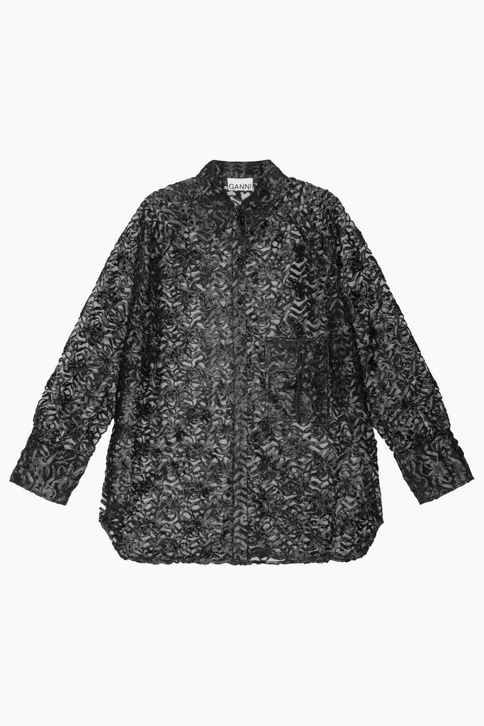 Ribbon Tulle Raglan Shirt F8651 - Black - GANNI