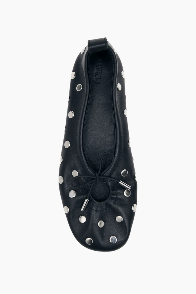 Rosalind All Studs Black Leather Ballet Flats - Black - Alohas