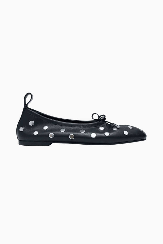 Rosalind All Studs Black Leather Ballet Flats - Black - Alohas